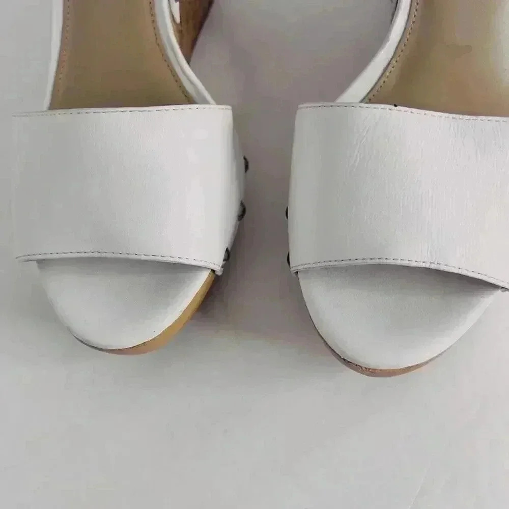Via Spiga White Leather Wedges Woven Sandal Heels Women's Size 8 - Picture 4 of 12